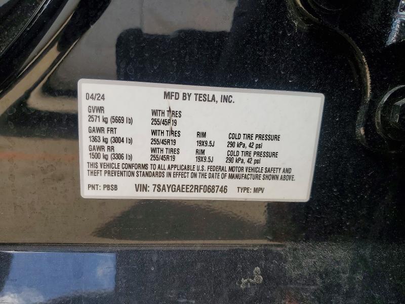 Aukcja sprzedaży 2024 Tesla Model Y, vin: 7SAYGAEE2RF068746, numer aukcji: 42059866