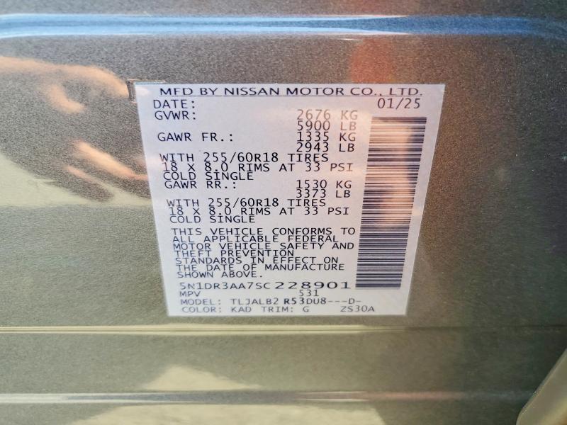Aukcja sprzedaży 2025 Nissan Pathfinder, vin: 5N1DR3AA7SC228901, numer aukcji: 47794626