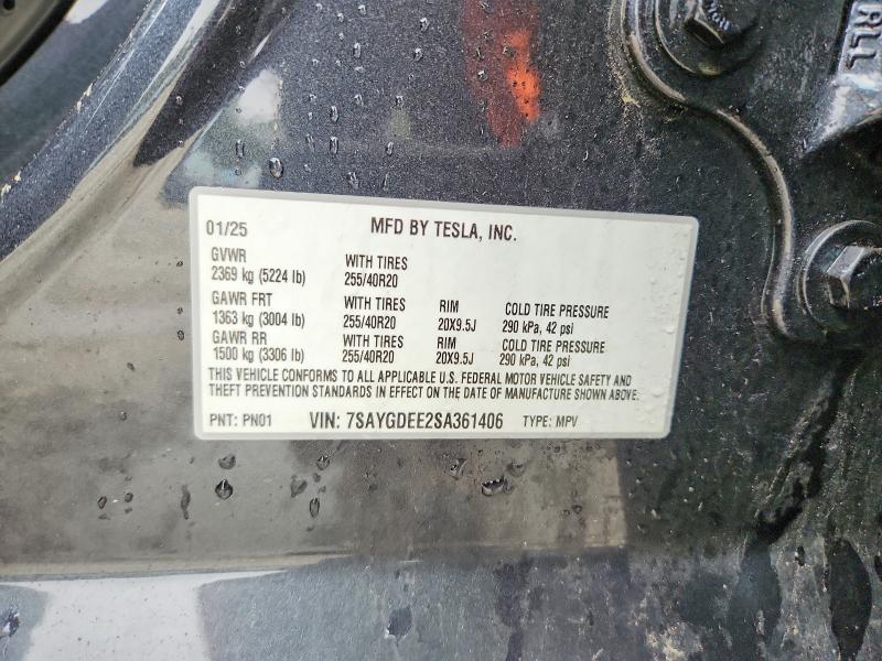 2025 Tesla Model Y მანქანა იყიდება აუქციონზე, vin: 7SAYGDEE2SA361406, აუქციონის ნომერი: 46924006