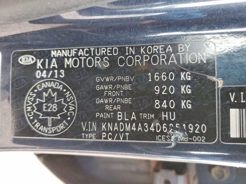 Aukcja sprzedaży 2013 Kia Rio, vin: KNADM4A34D6251920, numer aukcji: 79626485