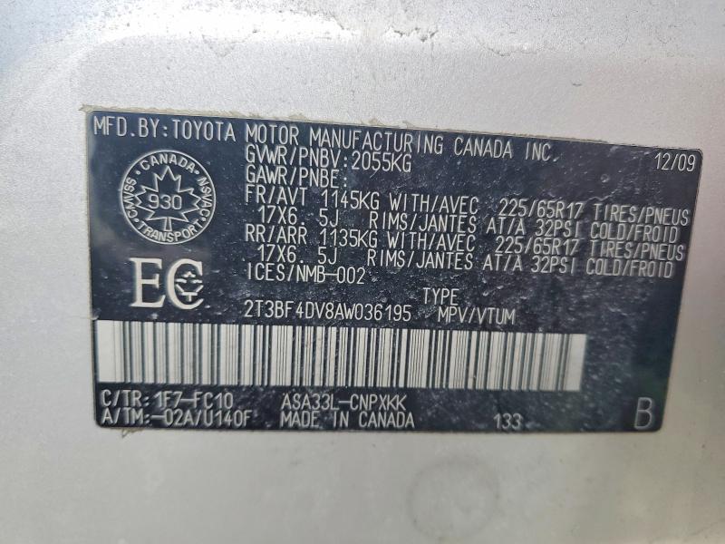 Продажа на аукционе авто 2010 Toyota Rav4, vin: 2T3BF4DV8AW036195, номер лота: 79360205