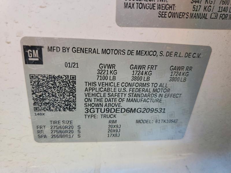 47423756 :رقم المزاد ، 3GTU9DED6MG209531 vin ، 2021 Gmc Sierra مزاد بيع