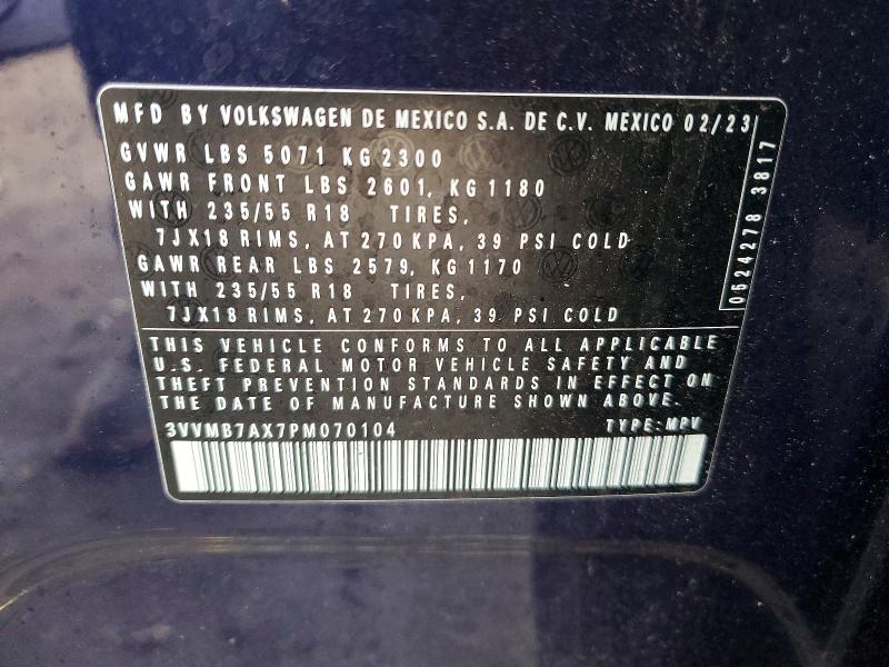 Продажа на аукционе авто 2023 Volkswagen Tiguan, vin: 3VVMB7AX7PM070104, номер лота: 45918976