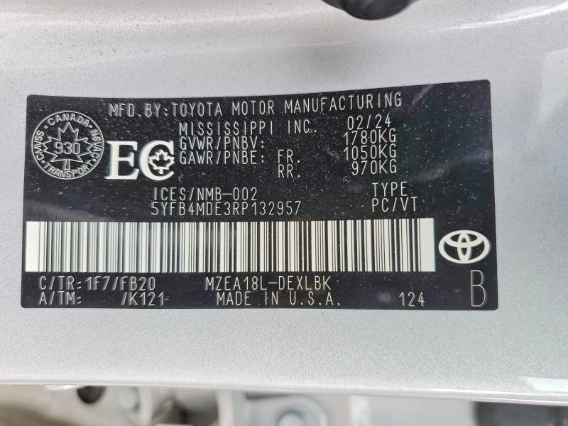 41763486 :رقم المزاد ، 5YFB4MDE3RP132957 vin ، 2024 Toyota Corolla مزاد بيع