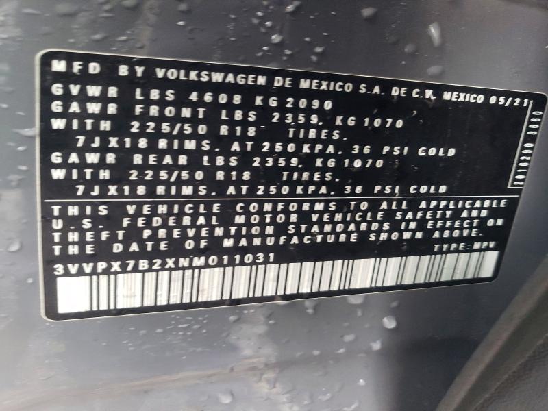 Продажа на аукционе авто 2022 Volkswagen Taos, vin: 3VVPX7B2XNM011031, номер лота: 78756415