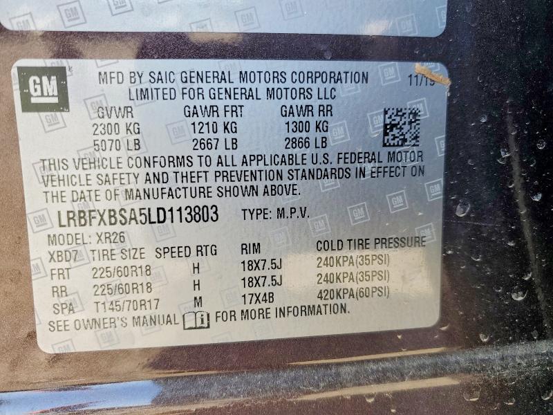 45838656 :رقم المزاد ، LRBFXBSA5LD113803 vin ، 2020 Buick Envision مزاد بيع