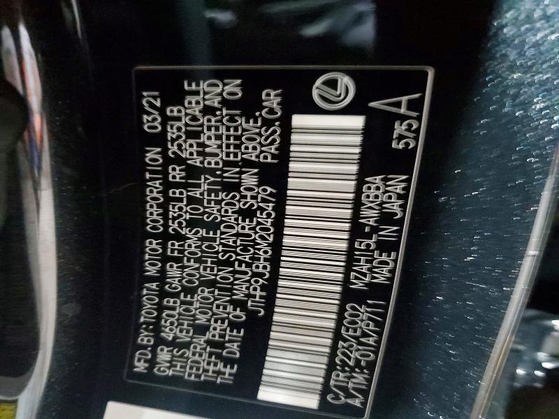 47346676 :رقم المزاد ، JTHP9JBH6M2045479 vin ، 2021 Lexus Ux 250h مزاد بيع