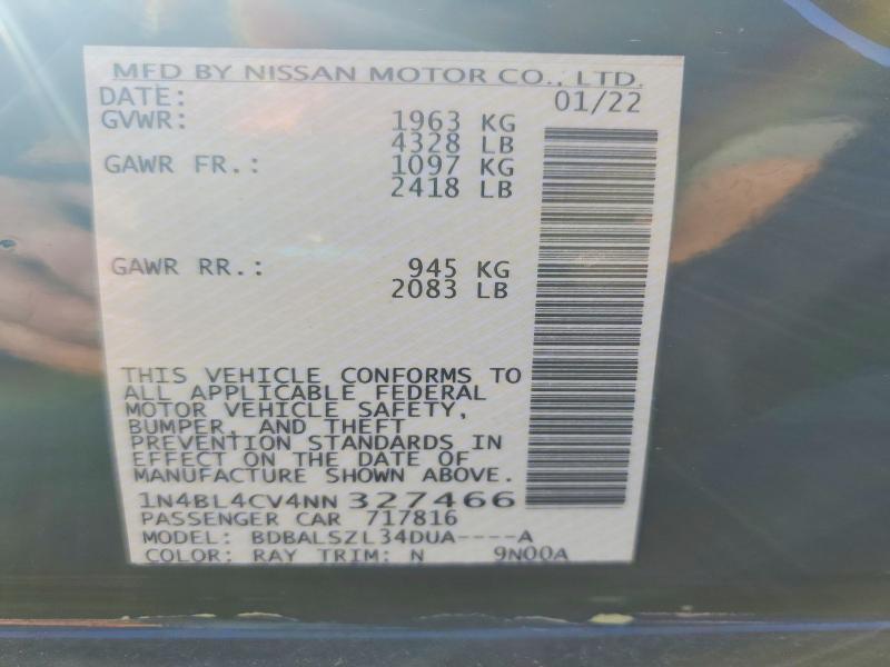 41839756 :رقم المزاد ، 1N4BL4CV4NN327466 vin ، 2022 Nissan Altima مزاد بيع