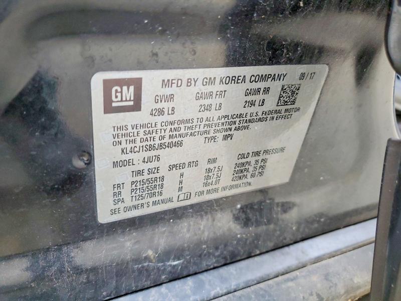 45938786 :رقم المزاد ، KL4CJ1SB6JB540466 vin ، 2018 Buick Encore مزاد بيع