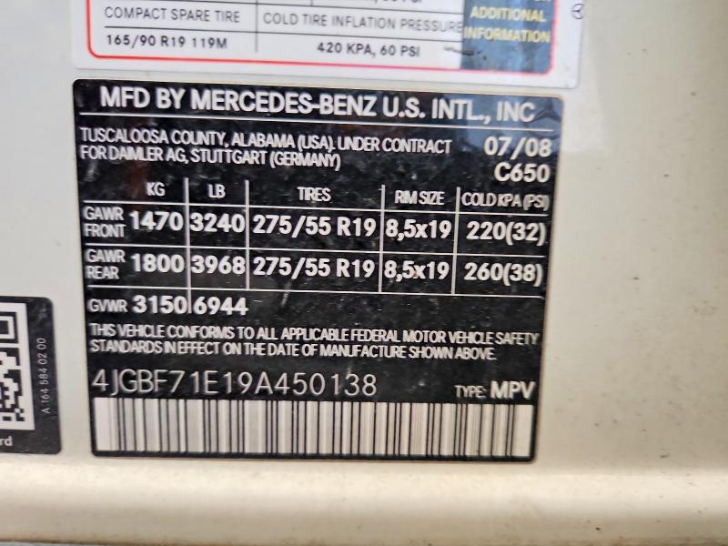 Aukcja sprzedaży 2009 Mercedes-benz Gl, vin: 4JGBF71E19A450138, numer aukcji: 46824576