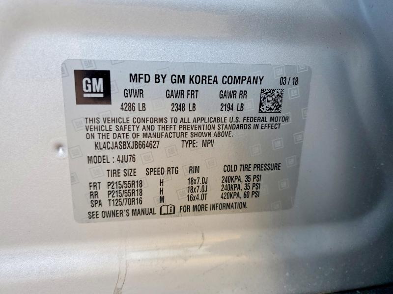 46580126 :رقم المزاد ، KL4CJASBXJB664627 vin ، 2018 Buick Encore مزاد بيع