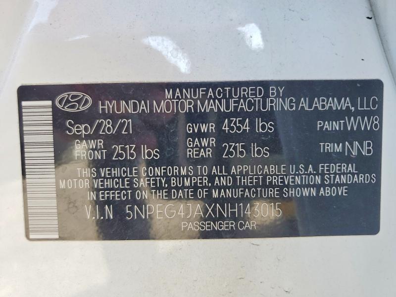 Aukcja sprzedaży 2022 Hyundai Sonata, vin: 5NPEG4JAXNH143015, numer aukcji: 45956986