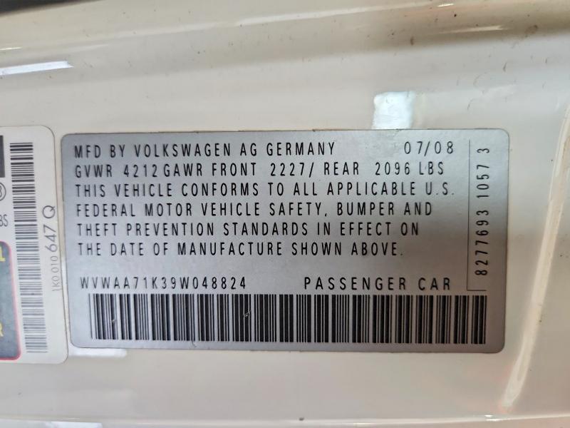 79740215 :رقم المزاد ، WVWAA71K39W048824 vin ، 2009 Volkswagen Rabbit مزاد بيع