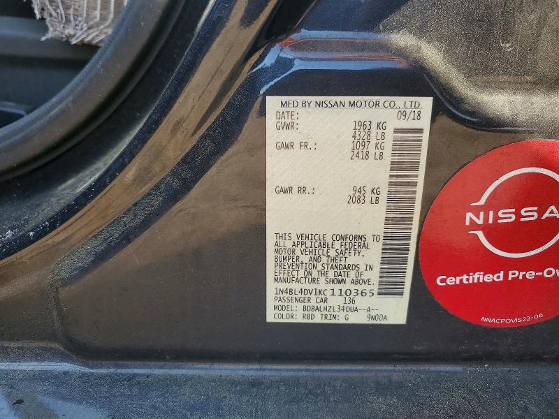 Aukcja sprzedaży 2019 Nissan Altima, vin: 1N4BL4DV1KC110365, numer aukcji: 47594916