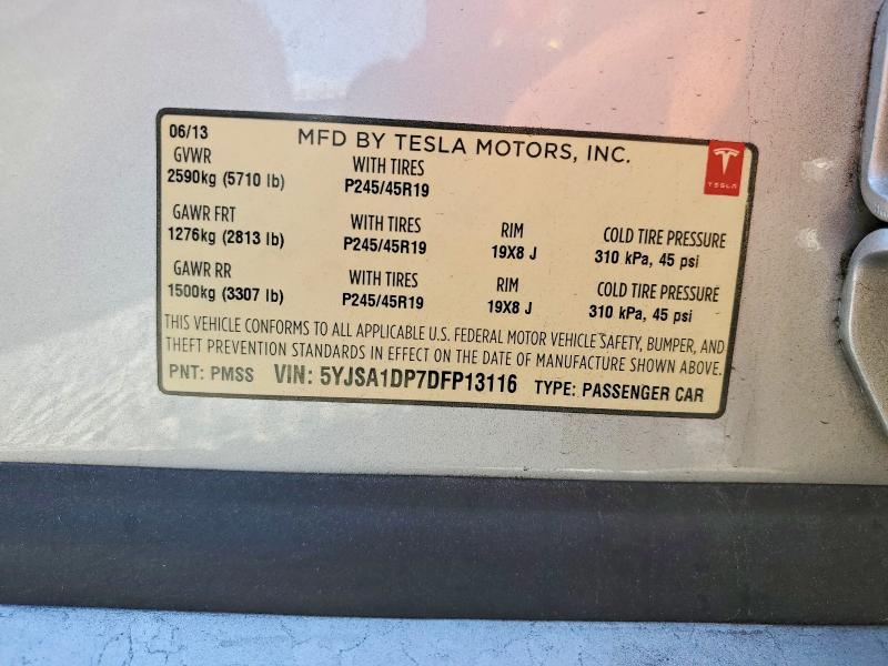 2013 Tesla Model S მანქანა იყიდება აუქციონზე, vin: 5YJSA1DP7DFP13116, აუქციონის ნომერი: 47506846