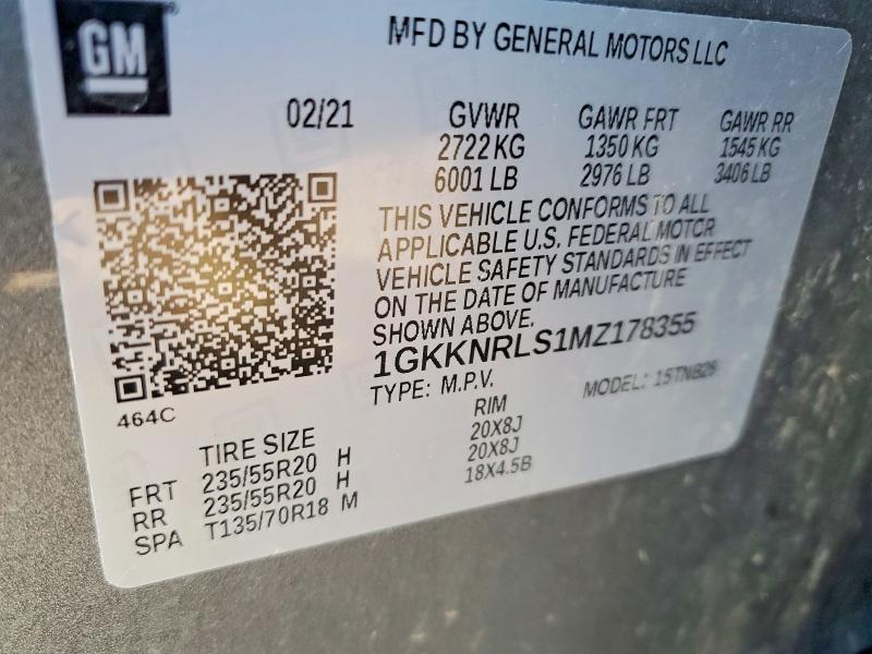 Aukcja sprzedaży 2021 Gmc Acadia, vin: 1GKKNRLS1MZ178355, numer aukcji: 79947075