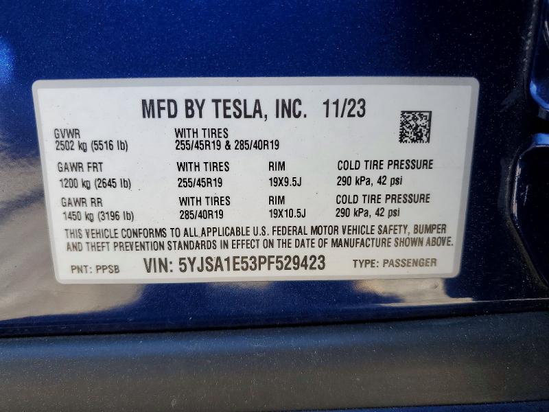 79781575 :رقم المزاد ، 5YJSA1E53PF529423 vin ، 2023 Tesla Model S مزاد بيع