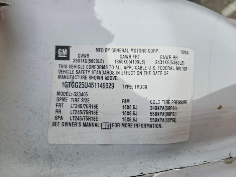 Aukcja sprzedaży 2005 Gmc Savana, vin: 1GTGG25U451149529, numer aukcji: 78682295