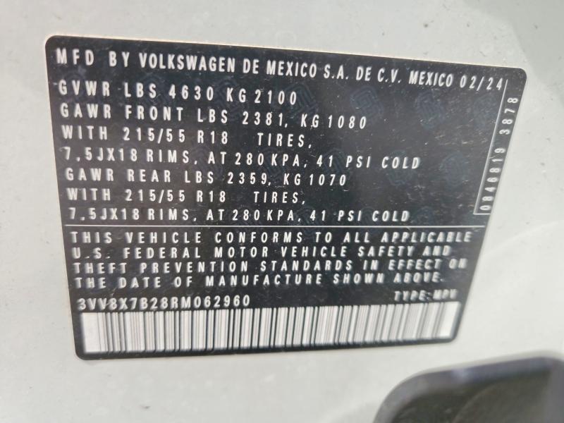 47057296 :رقم المزاد ، 3VV8X7B28RM062960 vin ، 2024 Volkswagen Taos مزاد بيع