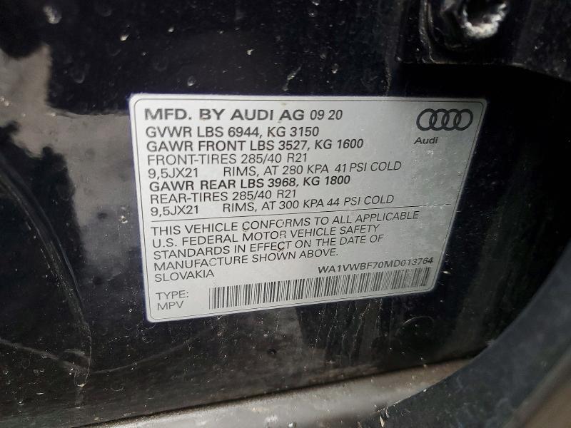 Auction sale of the 2021 Audi Sq7, vin: WA1VWBF70MD013764, lot number: 45497596