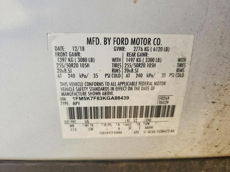 Продаж на аукціоні авто 2019 Ford Explorer, vin: 1FM5K7F83KGA88439, номер лоту: 46749306