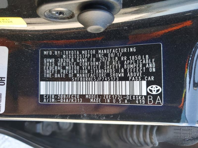 2018 Toyota Corolla მანქანა იყიდება აუქციონზე, vin: 5YFBURHE5JP745173, აუქციონის ნომერი: 79479175