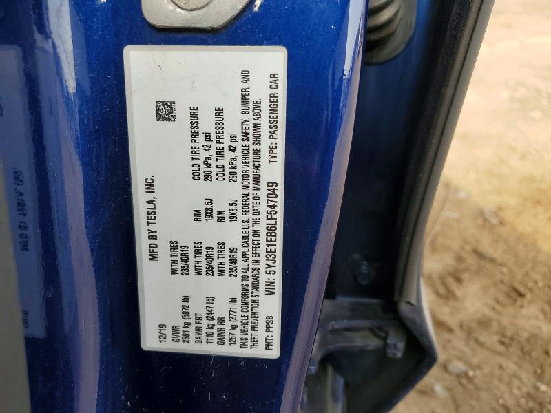 Продажа на аукционе авто 2020 Tesla Model 3, vin: 5YJ3E1EB6LF547049, номер лота: 48185526
