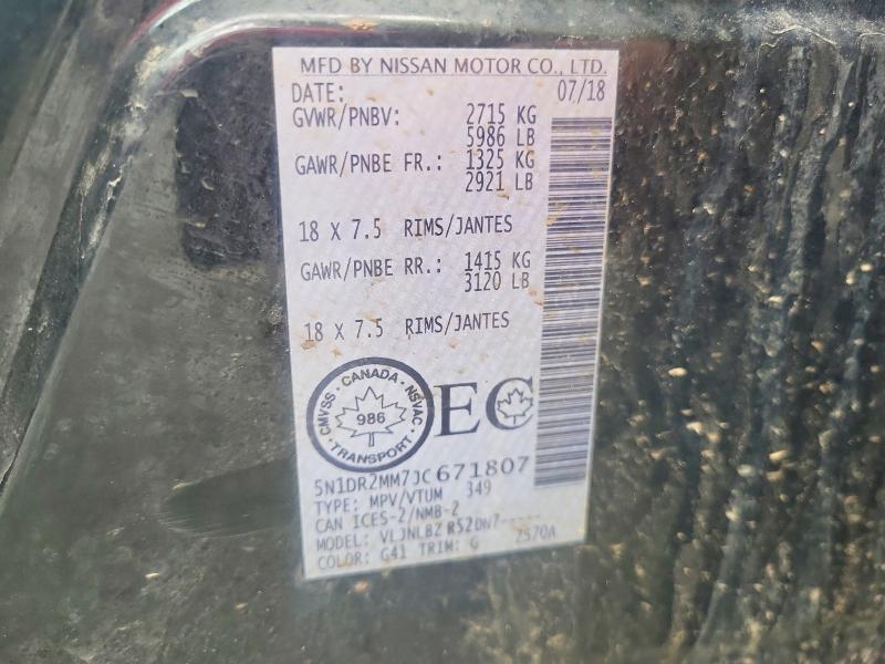 Продаж на аукціоні авто 2018 Nissan Pathfinder, vin: 5N1DR2MM7JC671807, номер лоту: 45724886