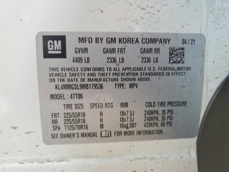 2021 Buick Encore Gx მანქანა იყიდება აუქციონზე, vin: KL4MMGSL9MB179536, აუქციონის ნომერი: 47356156