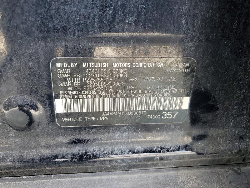 2019 Mitsubishi Outlander Sport მანქანა იყიდება აუქციონზე, vin: JA4AP4AU1KU030879, აუქციონის ნომერი: 78997545