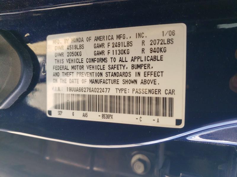 2006 Acura 3.2tl მანქანა იყიდება აუქციონზე, vin: 19UUA66276A022477, აუქციონის ნომერი: 48060926