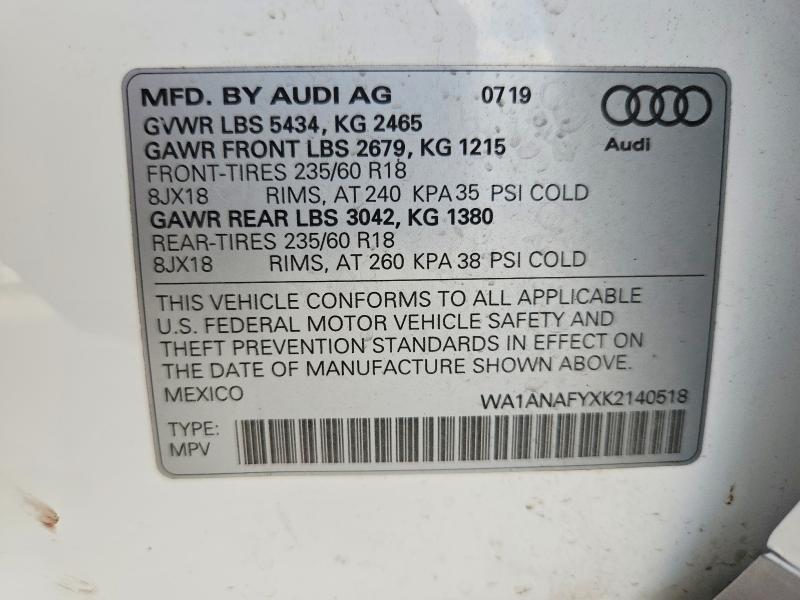 Aukcja sprzedaży 2019 Audi Q5, vin: WA1ANAFYXK2140518, numer aukcji: 45515956