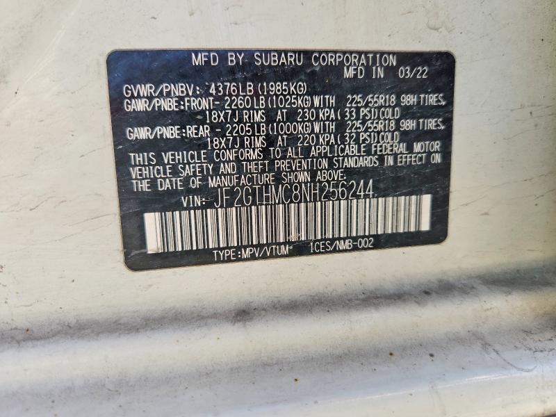 Продаж на аукціоні авто 2022 Subaru Crosstrek, vin: JF2GTHMC8NH256244, номер лоту: 41667486