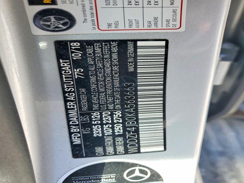 2019 Mercedes-benz E მანქანა იყიდება აუქციონზე, vin: WDDZF4JB0KA563663, აუქციონის ნომერი: 46633746