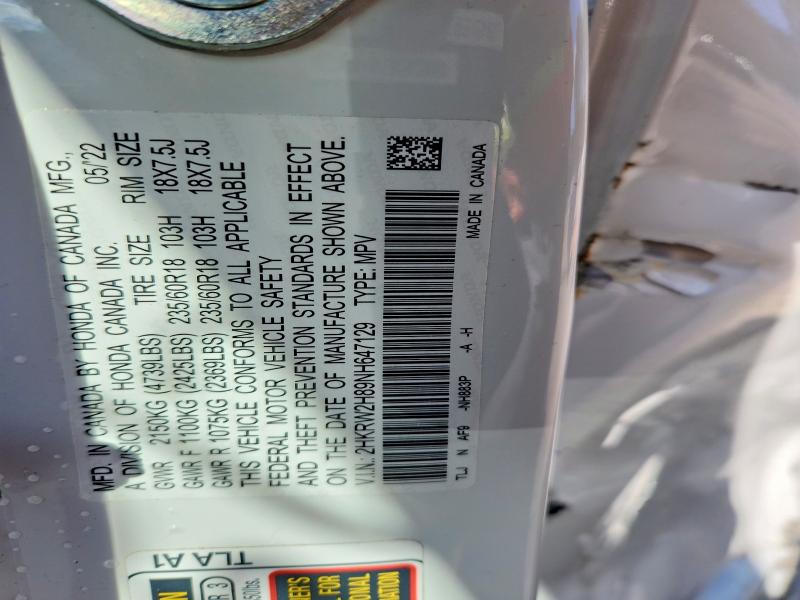 47981896 :رقم المزاد ، 2HKRW2H89NH647129 vin ، 2022 Honda Cr-v مزاد بيع