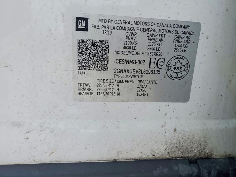 Aukcja sprzedaży 2020 Chevrolet Equinox, vin: 2GNAXUEV3L6198135, numer aukcji: 77238885