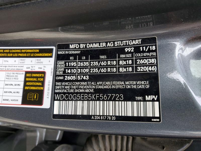 Продажа на аукционе авто 2019 Mercedes-benz Glc, vin: WDC0G5EB5KF567723, номер лота: 47747096