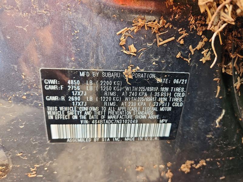 47997546 :رقم المزاد ، 4S4BTADC7N3102049 vin ، 2022 Subaru Outback مزاد بيع