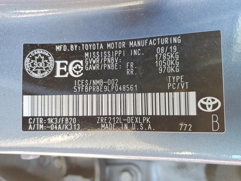 Aukcja sprzedaży 2020 Toyota Corolla, vin: 5YFBPRBE9LP048561, numer aukcji: 47083906