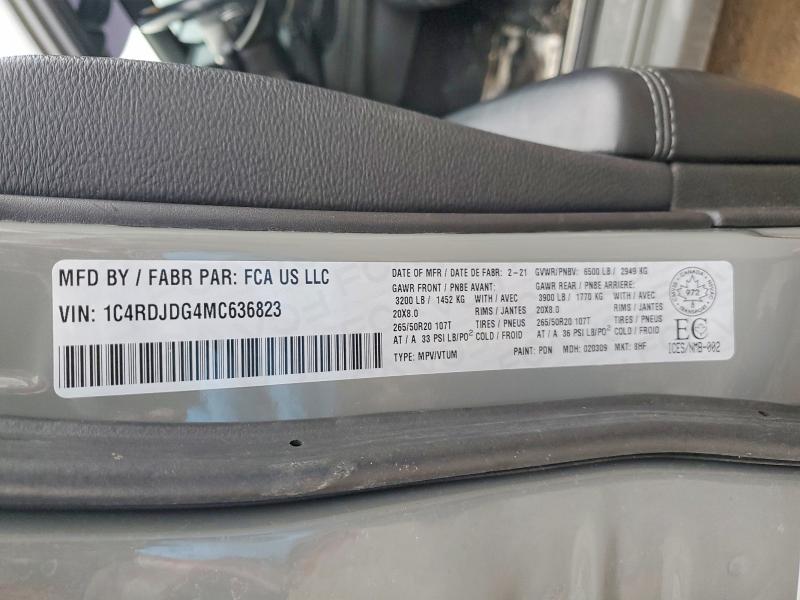 Продаж на аукціоні авто 2021 Dodge Durango, vin: 1C4RDJDG4MC636823, номер лоту: 78527245