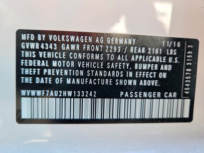 2017 Volkswagen Golf R მანქანა იყიდება აუქციონზე, vin: WVWWF7AU2HW133242, აუქციონის ნომერი: 46947246
