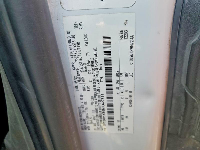 2022 Ford Transit მანქანა იყიდება აუქციონზე, vin: 1FTBR1X86NKA27831, აუქციონის ნომერი: 48008686