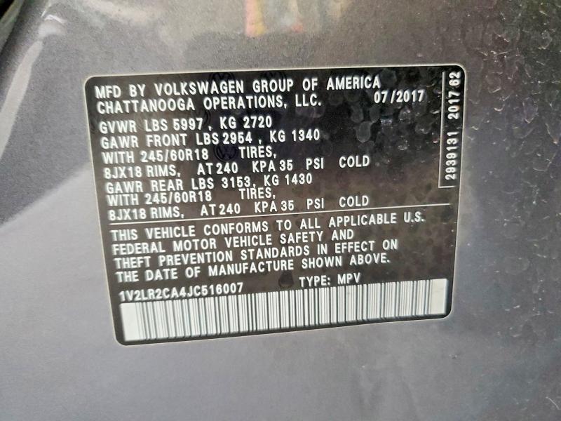 2018 Volkswagen Atlas მანქანა იყიდება აუქციონზე, vin: 1V2LR2CA4JC516007, აუქციონის ნომერი: 47101036