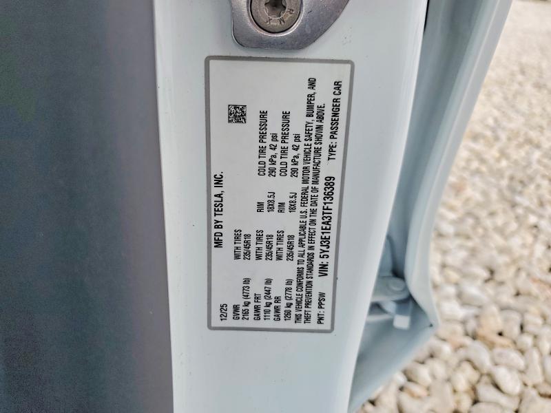 45824766 :رقم المزاد ، 5YJ3E1EA3TF136389 vin ، 2026 Tesla Model 3 مزاد بيع