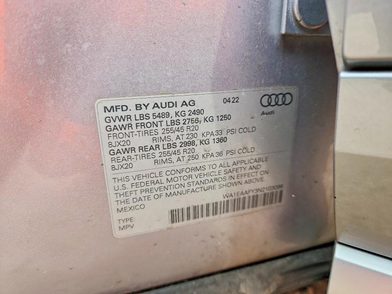 45588416 :رقم المزاد ، WA1EAAFY3N2103098 vin ، 2022 Audi Q5 مزاد بيع