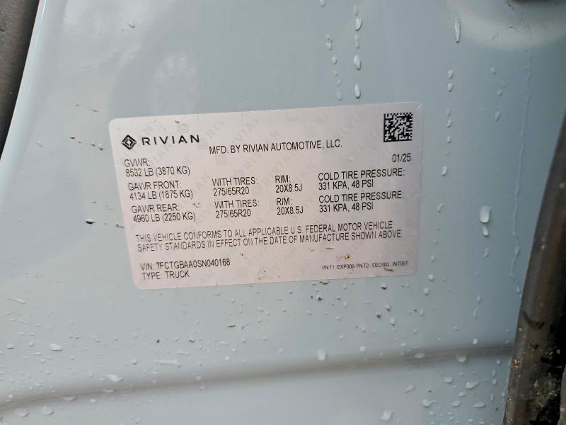 Продаж на аукціоні авто 2025 Rivian R1t, vin: 7FCTGBAA0SN040168, номер лоту: 47467996