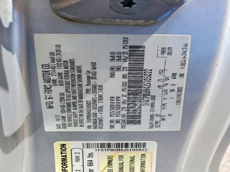 46947776 :رقم المزاد ، 1FATP8UH4J5105822 vin ، 2018 Ford Mustang مزاد بيع