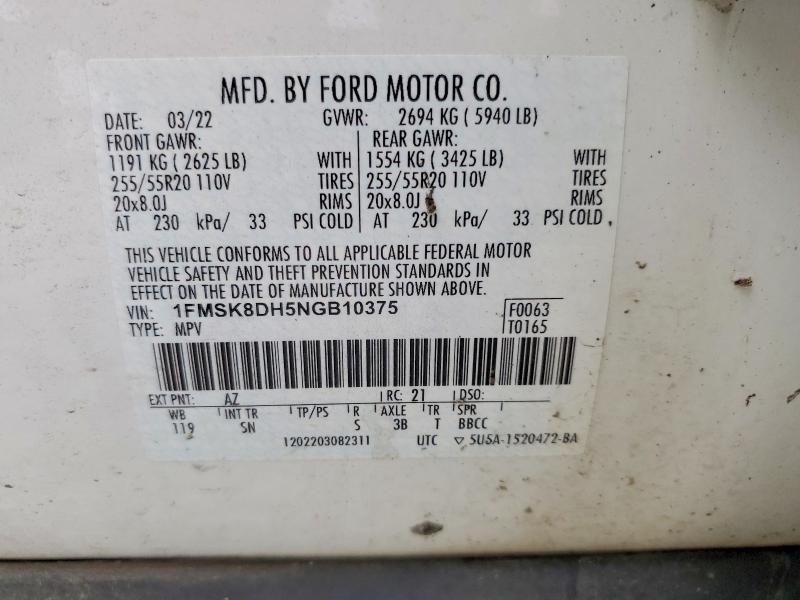 Продаж на аукціоні авто 2022 Ford Explorer, vin: 1FMSK8DH5NGB10375, номер лоту: 79452135