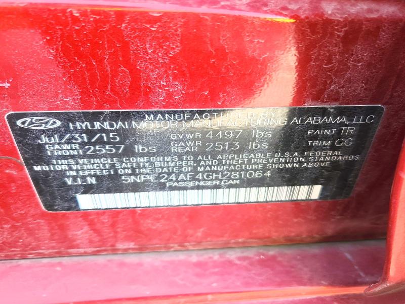 2016 Hyundai Sonata მანქანა იყიდება აუქციონზე, vin: 5NPE24AF4GH281064, აუქციონის ნომერი: 45507196