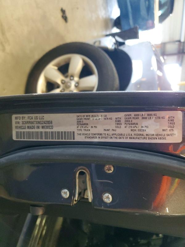 46437046 :رقم المزاد ، 3C6RR6KTXNG242859 vin ، 2022 Ram 1500 Classic مزاد بيع